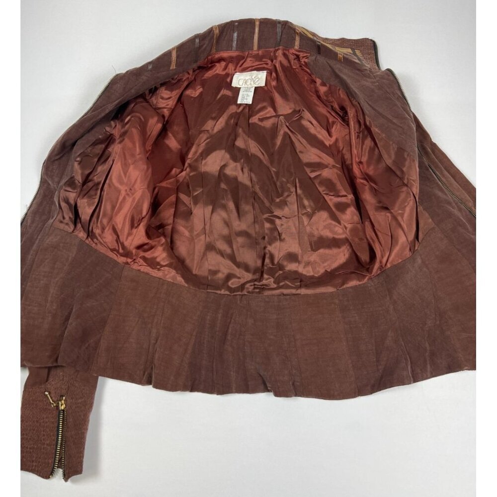 Caché Women L Vintage Brown Suede Bomber Jacket Earthy Mixed Media Made in USA - Picture 5 of 7